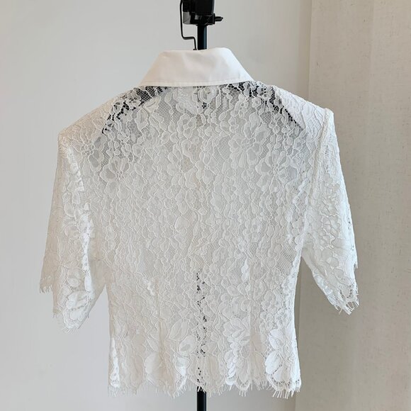 Helsa The Lace Shirt With Shoulder Pad - Picture 7 of 12